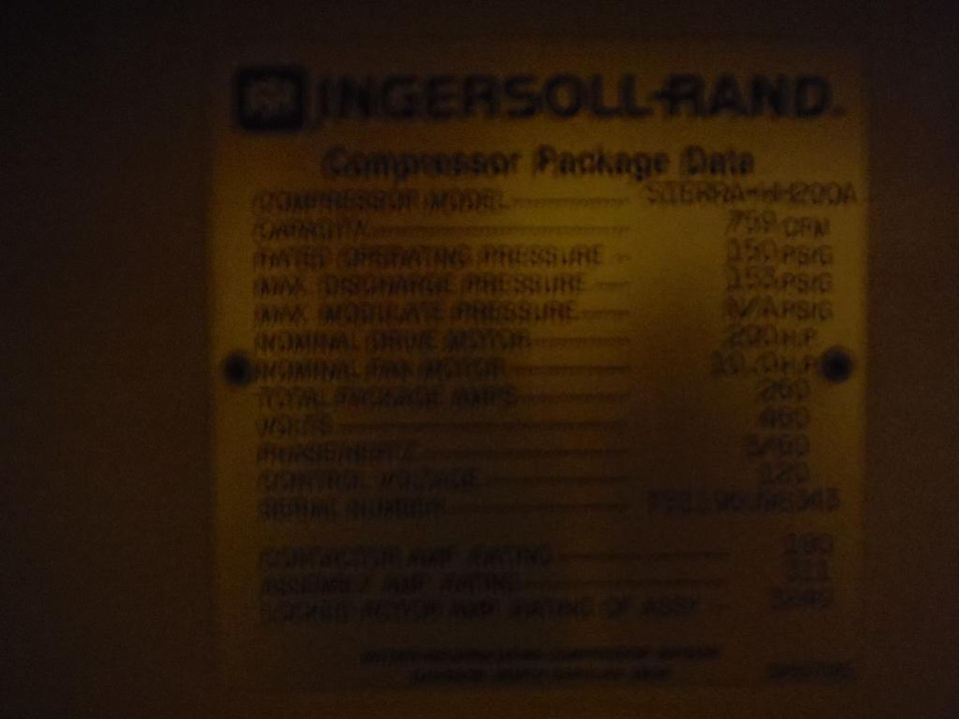 Ingersoll Rand Compressor, Model S-HH200A, SN TS1196U98343, 759 cfm, 200 hp, 460V, 3 phase, approx. - Image 7 of 11