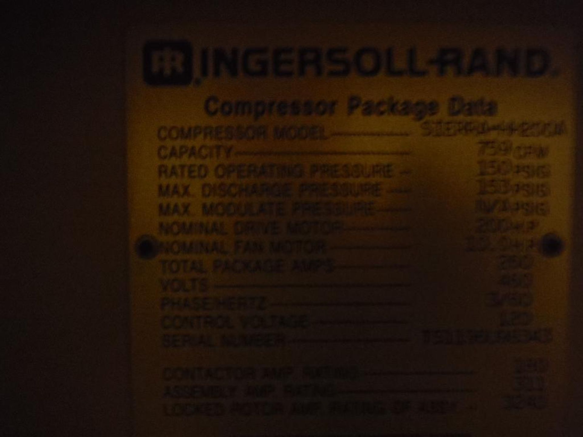 Ingersoll Rand Compressor, Model S-HH200A, SN TS1196U98343, 759 cfm, 200 hp, 460V, 3 phase, approx. - Image 8 of 11