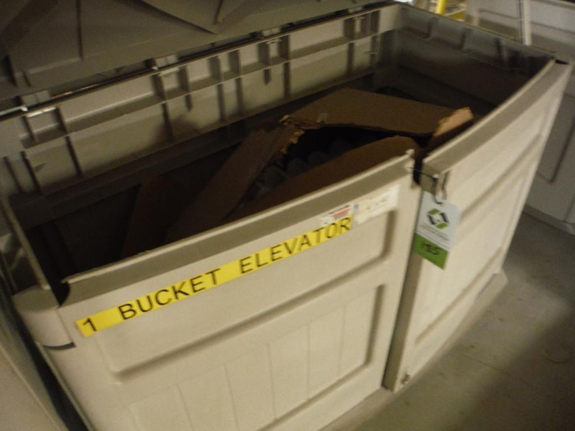Bucket elevator belt, 40 ft. x 4 in., w/ poly container. Rigging Fee: $200