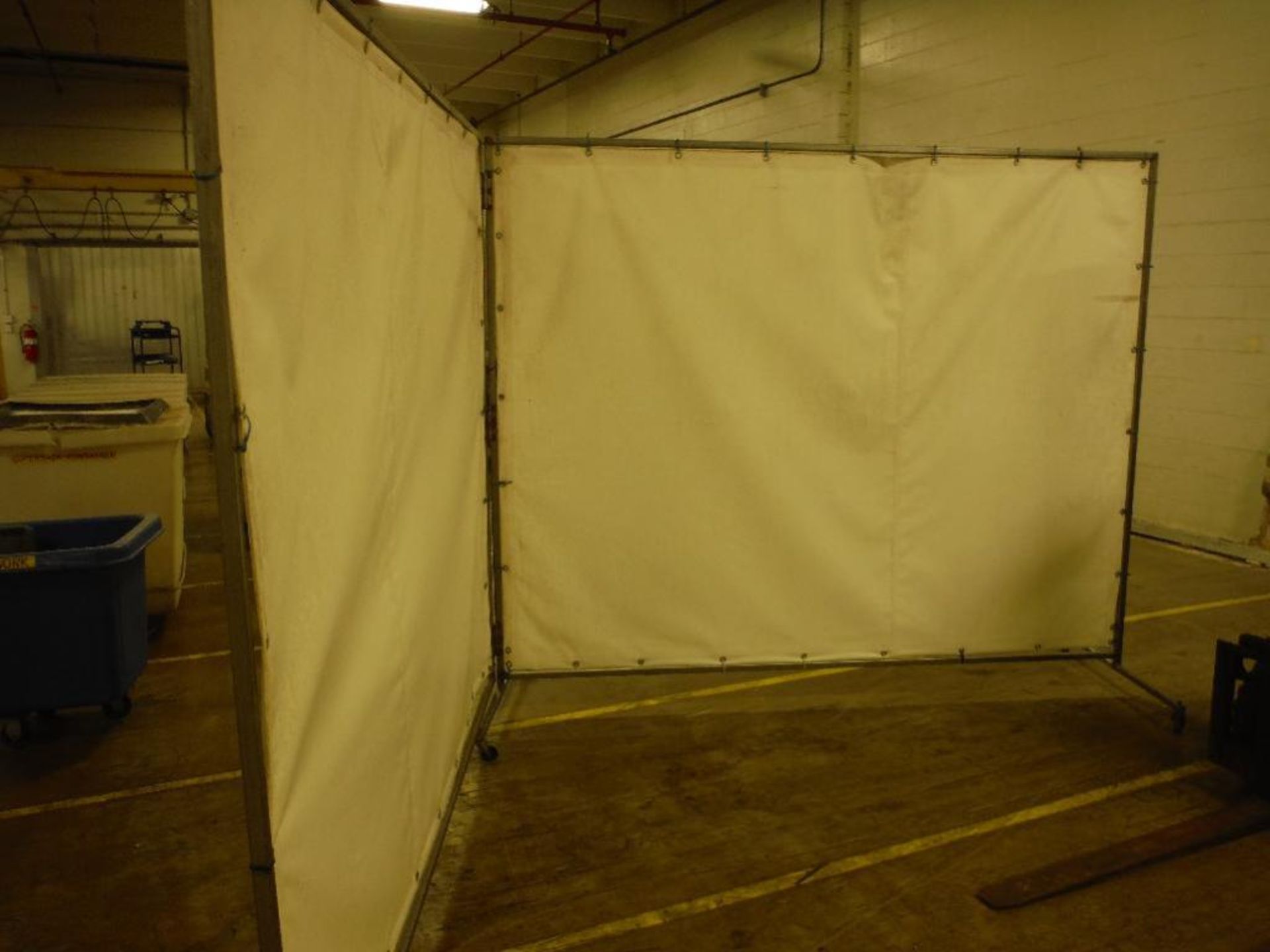 Folding wash down canvas curtain, 16 ft. x 7 ft. tall, on casters. Rigging Fee: $25 - Image 3 of 3