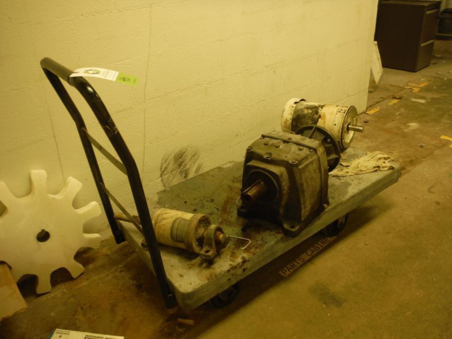 4 wheel cart, electric motor, speed reducer, bearing, cable, conveyor parts. Rigging Fee: $50 - Image 7 of 7