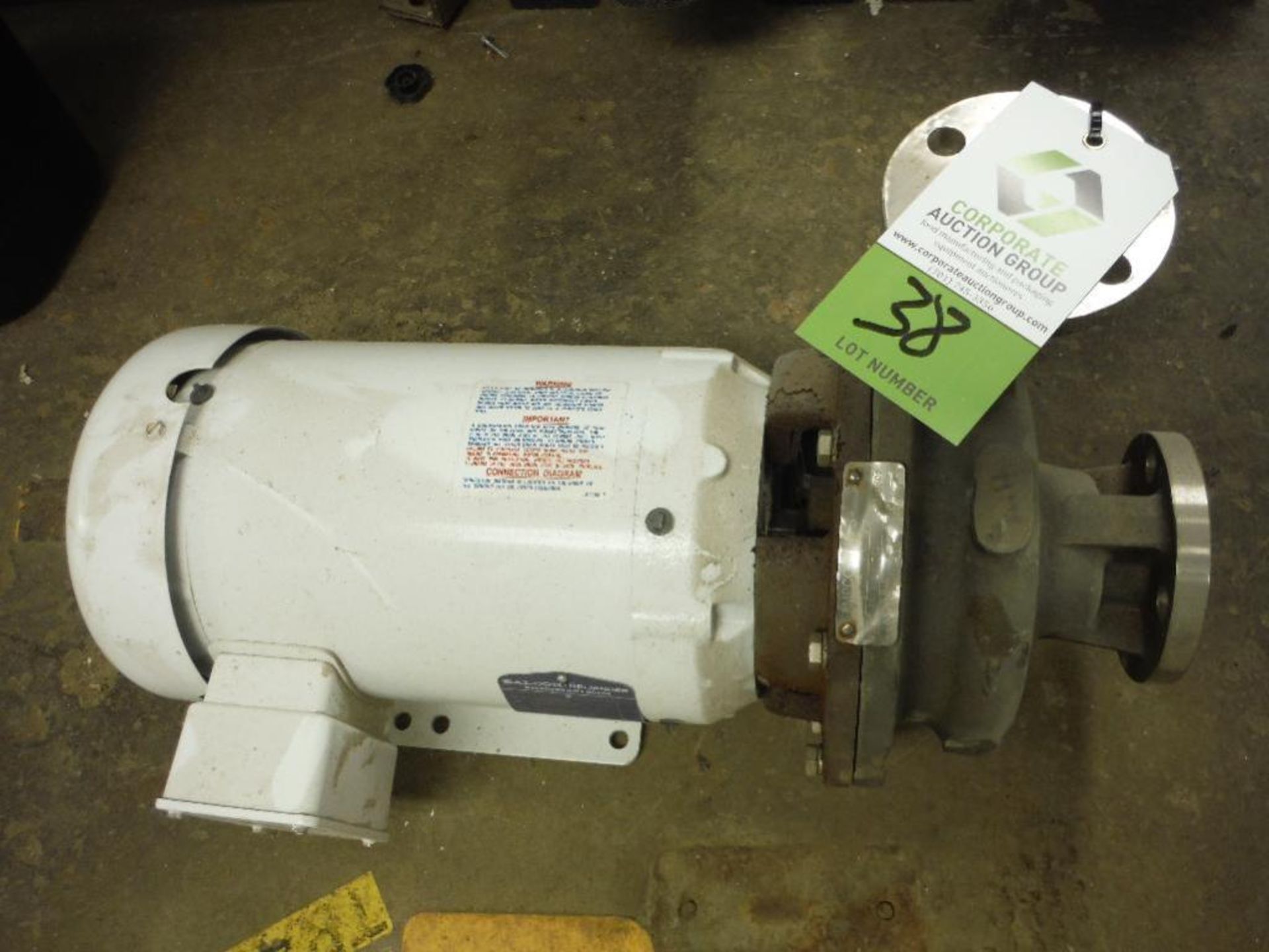 Baldor motor, 5 hp, 3 phase, frame 184JM, rpm 3450, with AMPCO centrifugal pump. Rigging Fee: $25