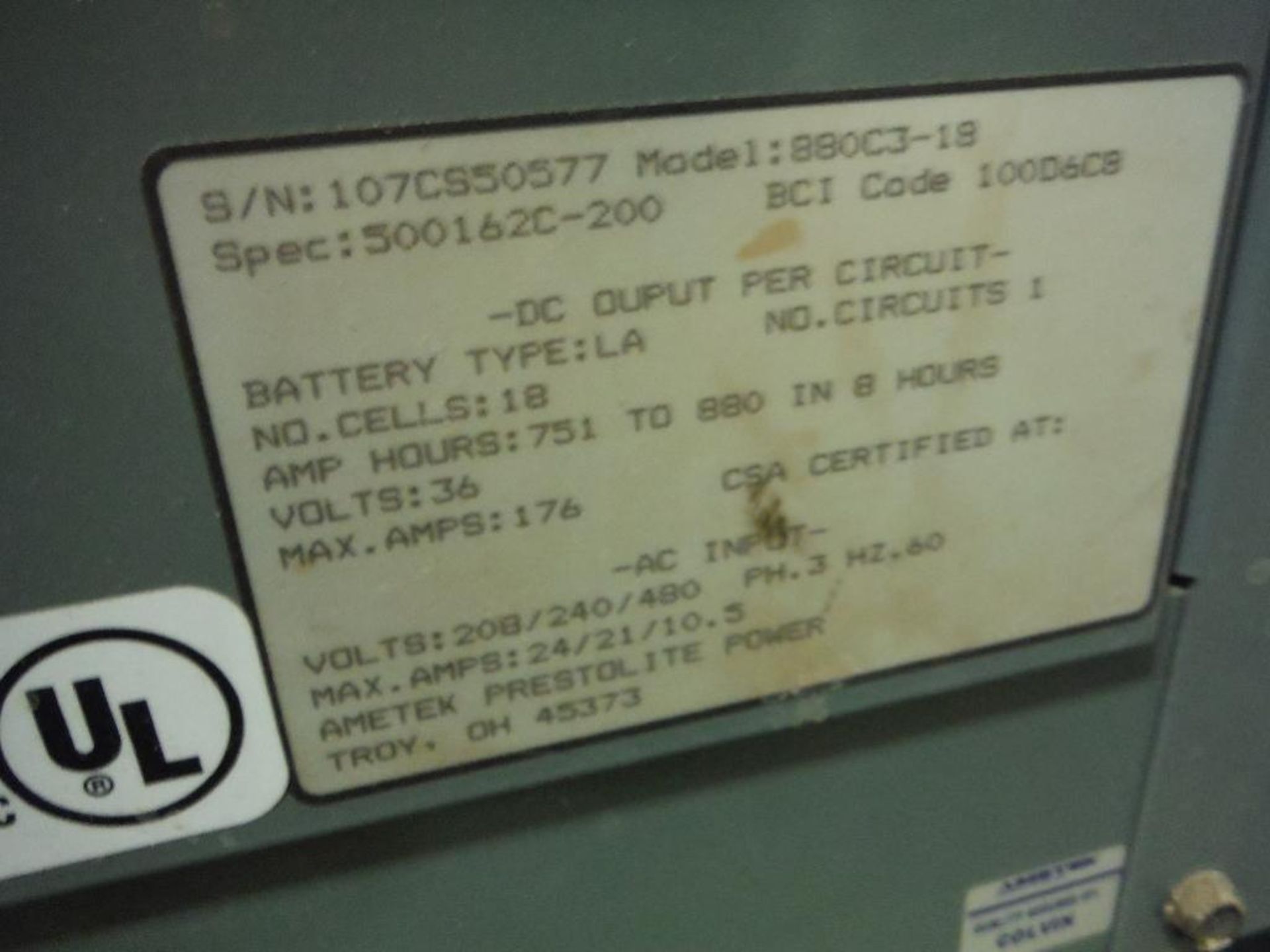 Hobart 36V battery charger, Model 880C3-18, SN 71107CS50577. Rigging Fee: $50 - Image 3 of 4