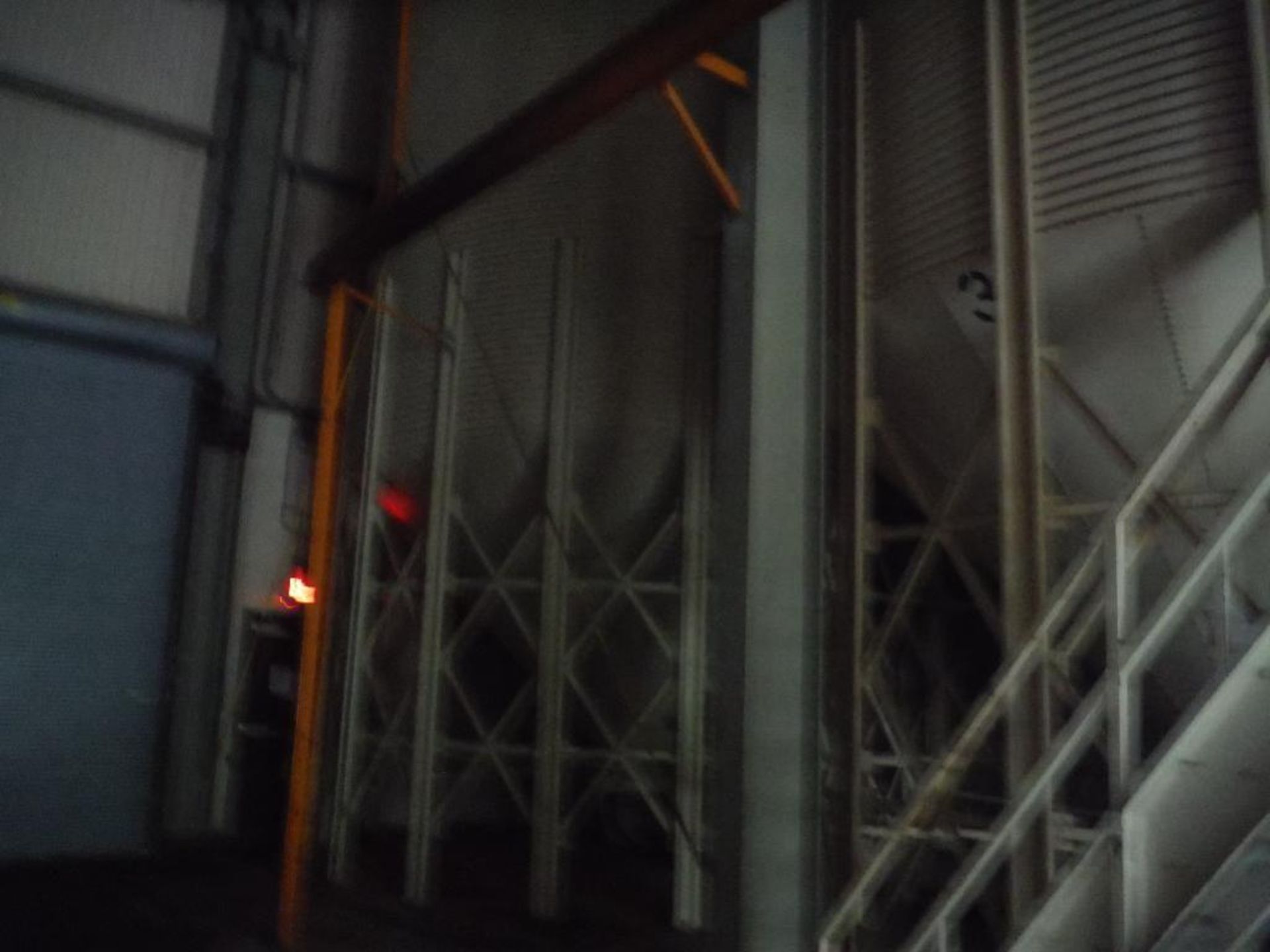 Contents of bulk storage silo building, including (4) mild steel cone bottom holding bins 18 ft. dia - Image 7 of 15