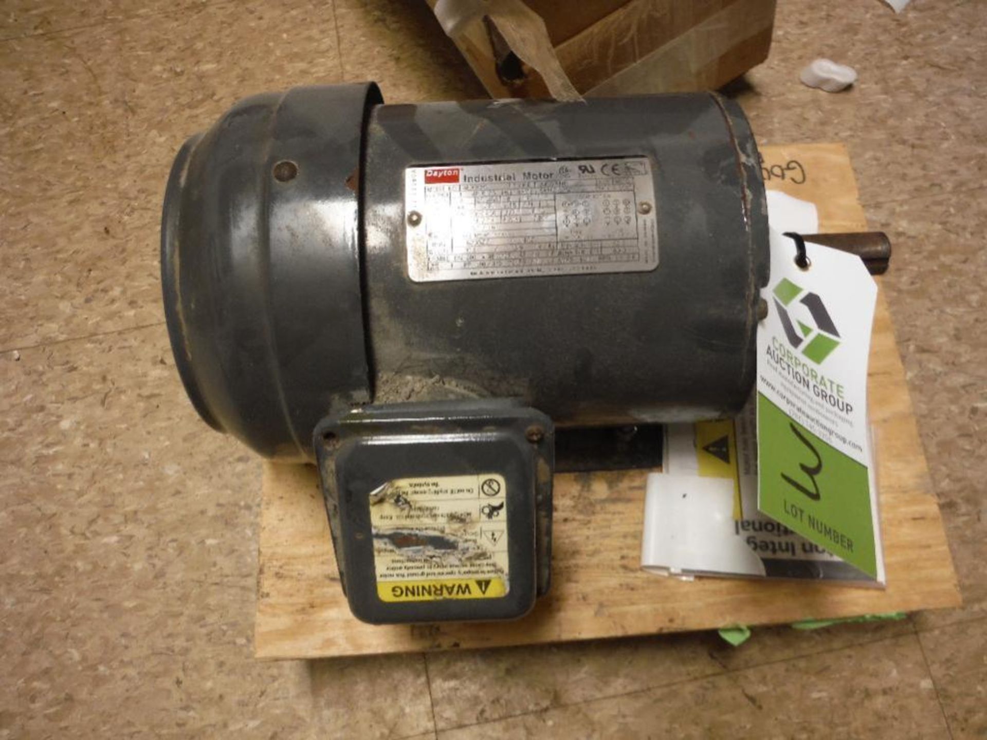 Dayton motor, .75 hp, 3 phase, frame 56HZ, rpm 1740. Rigging Fee: $25