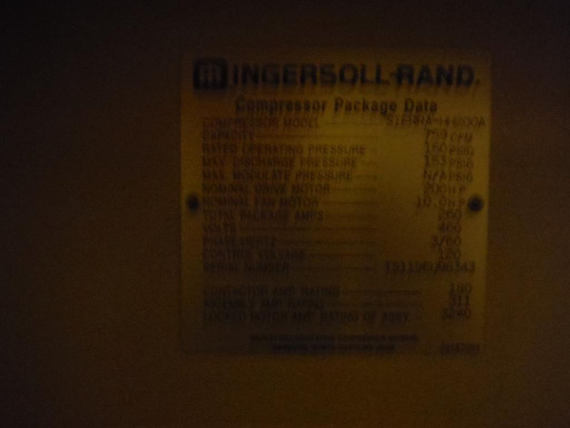 Ingersoll Rand Compressor, Model S-HH200A, SN TS1196U98343, 759 cfm, 200 hp, 460V, 3 phase, approx. - Image 6 of 11
