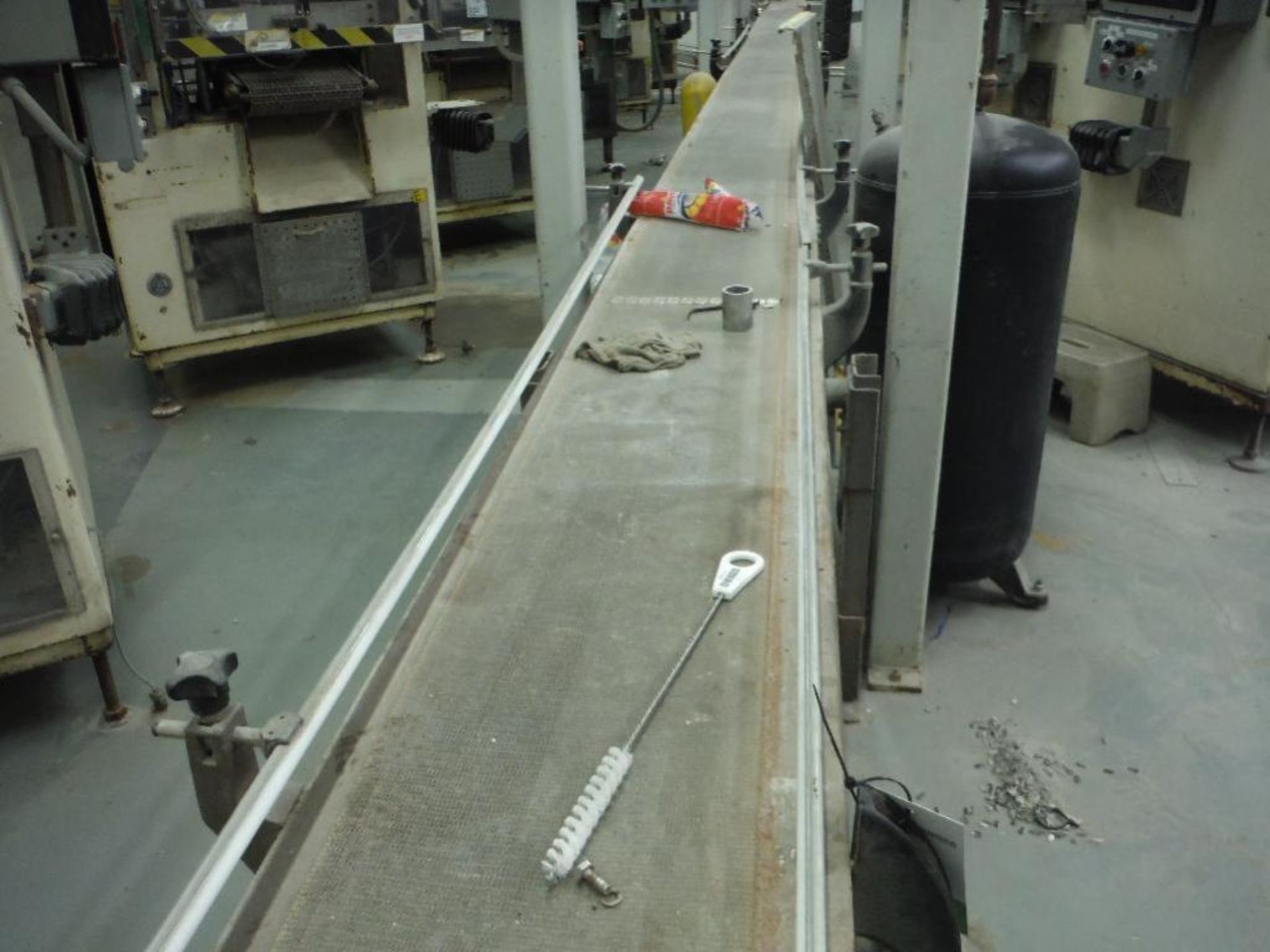 Mild steel 2 level power belt conveyor, 45 ft. x 12 in. wide. Rigging Fee: $250