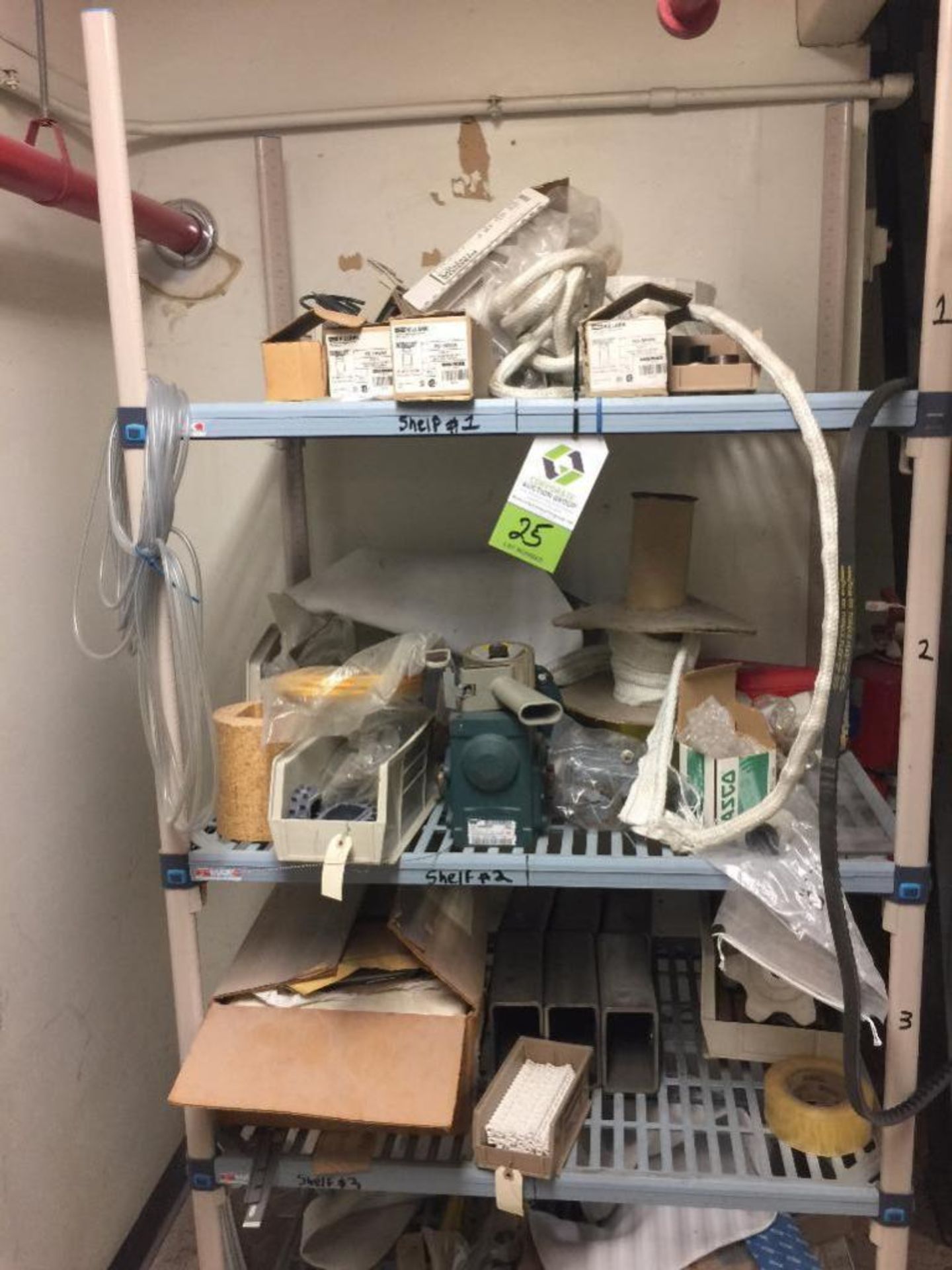 Plastic shelf and contents. Rigging Fee: $100