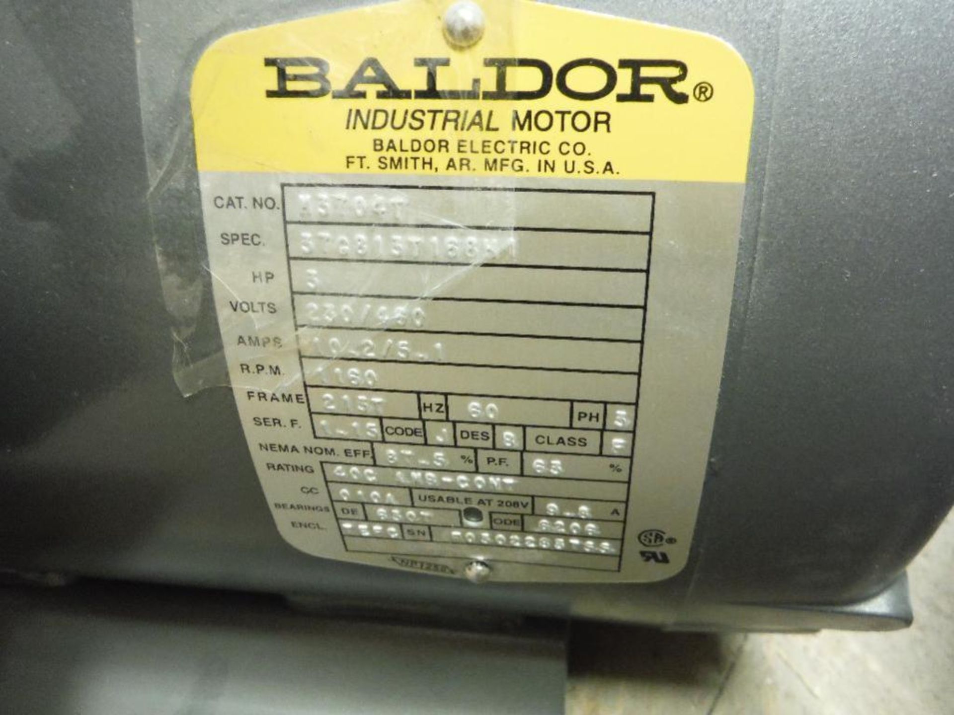 Baldor motor, 3 hp, 3 phase, frame 215T, rpm 1160. Rigging Fee: $25 - Image 2 of 2