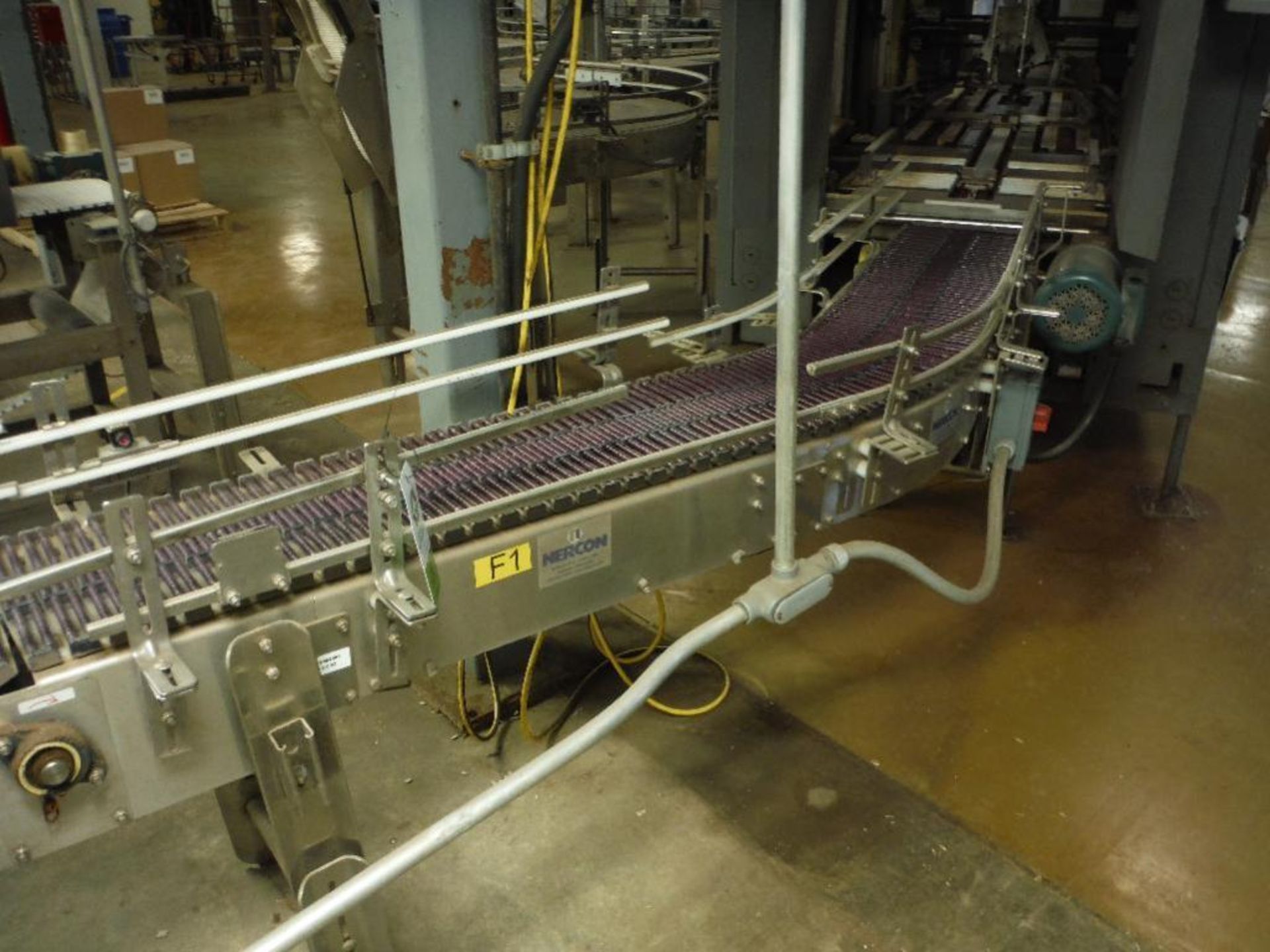 Nercon SS infeed conveyor, 96 in. x 12 in., w/ drive. Rigging Fee: $150