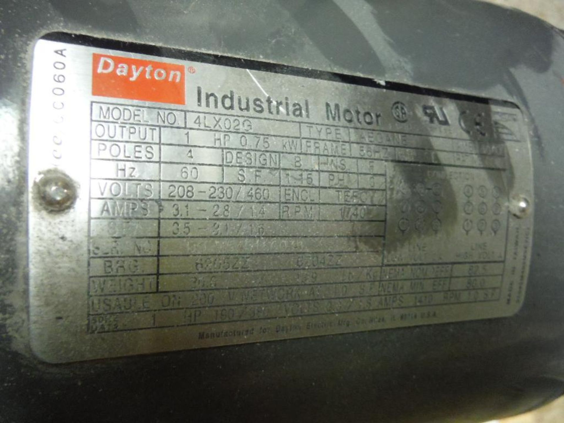 Dayton motor, .75 hp, 3 phase, frame 56HZ, rpm 1740. Rigging Fee: $25 - Image 2 of 2
