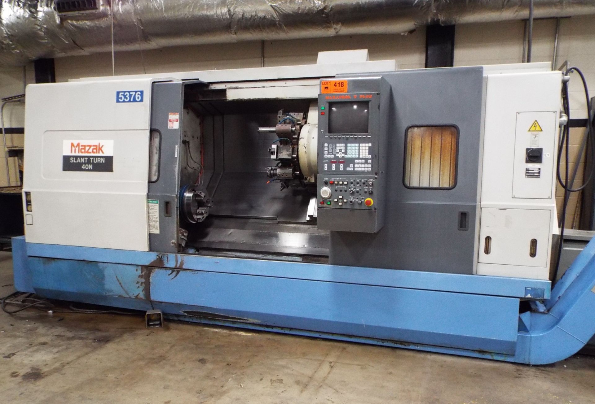 MAZAK SLANT TURN 40N CNC TURNING CENTER WITH MAZATROL T-PLUS CNC CONTROL, 14" PNEUMATIC CHUCK, 21"