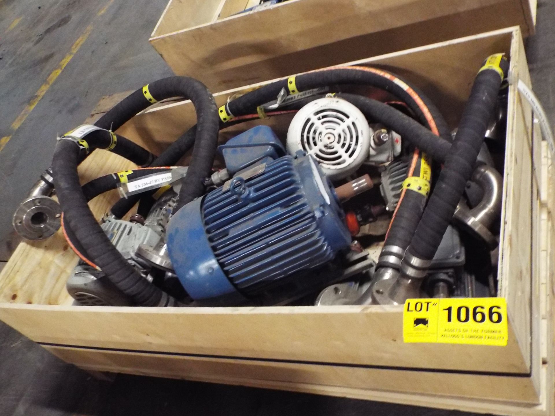 LOT/ CONTENTS OF SKID - ELECTRIC MOTORS AND SUCTION/DISCHARGE HOSES