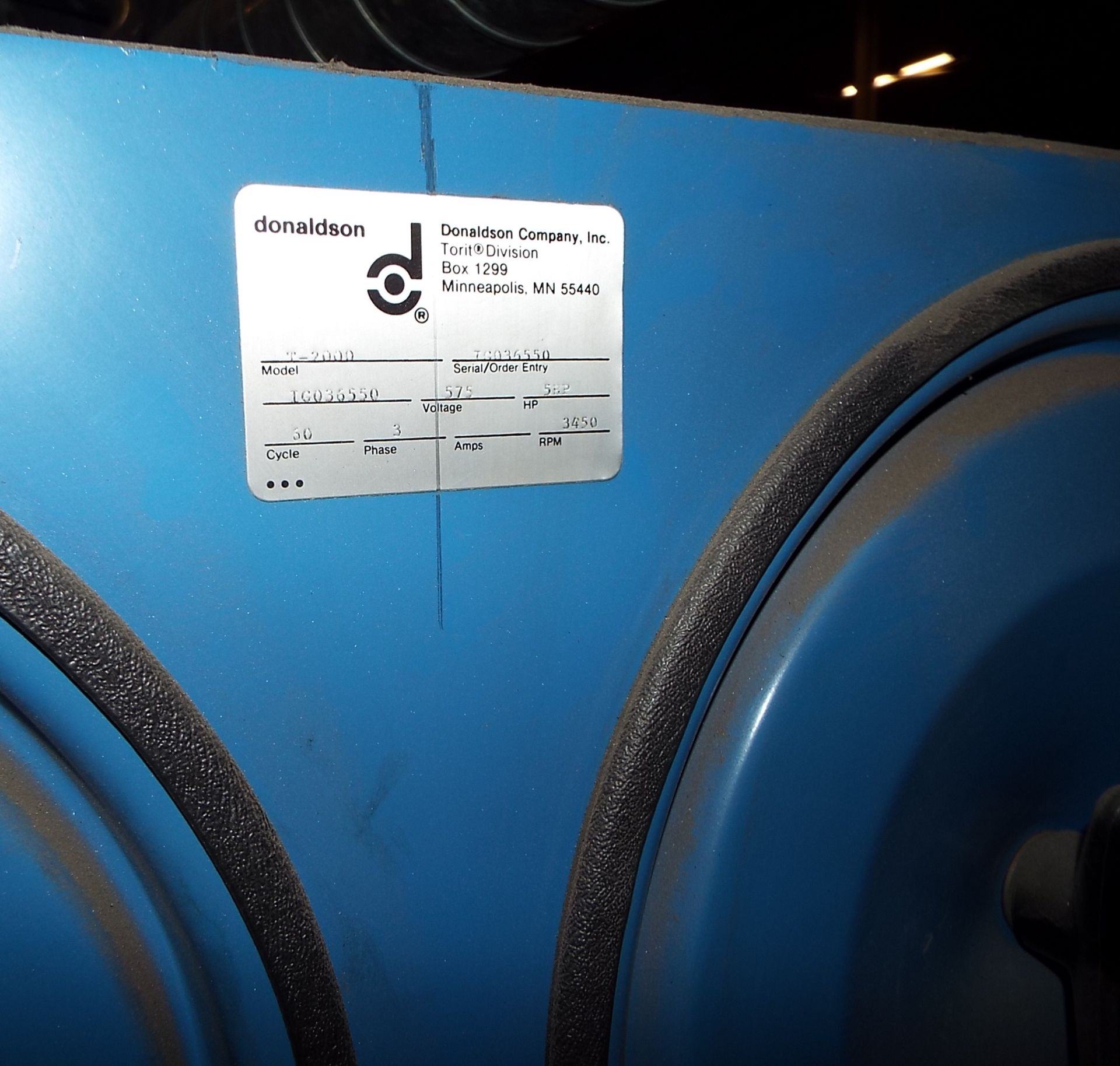 DONALDSON-TORIT T-2000 5 HP DUST COLLECTOR WITH SNORKELS - Image 3 of 3