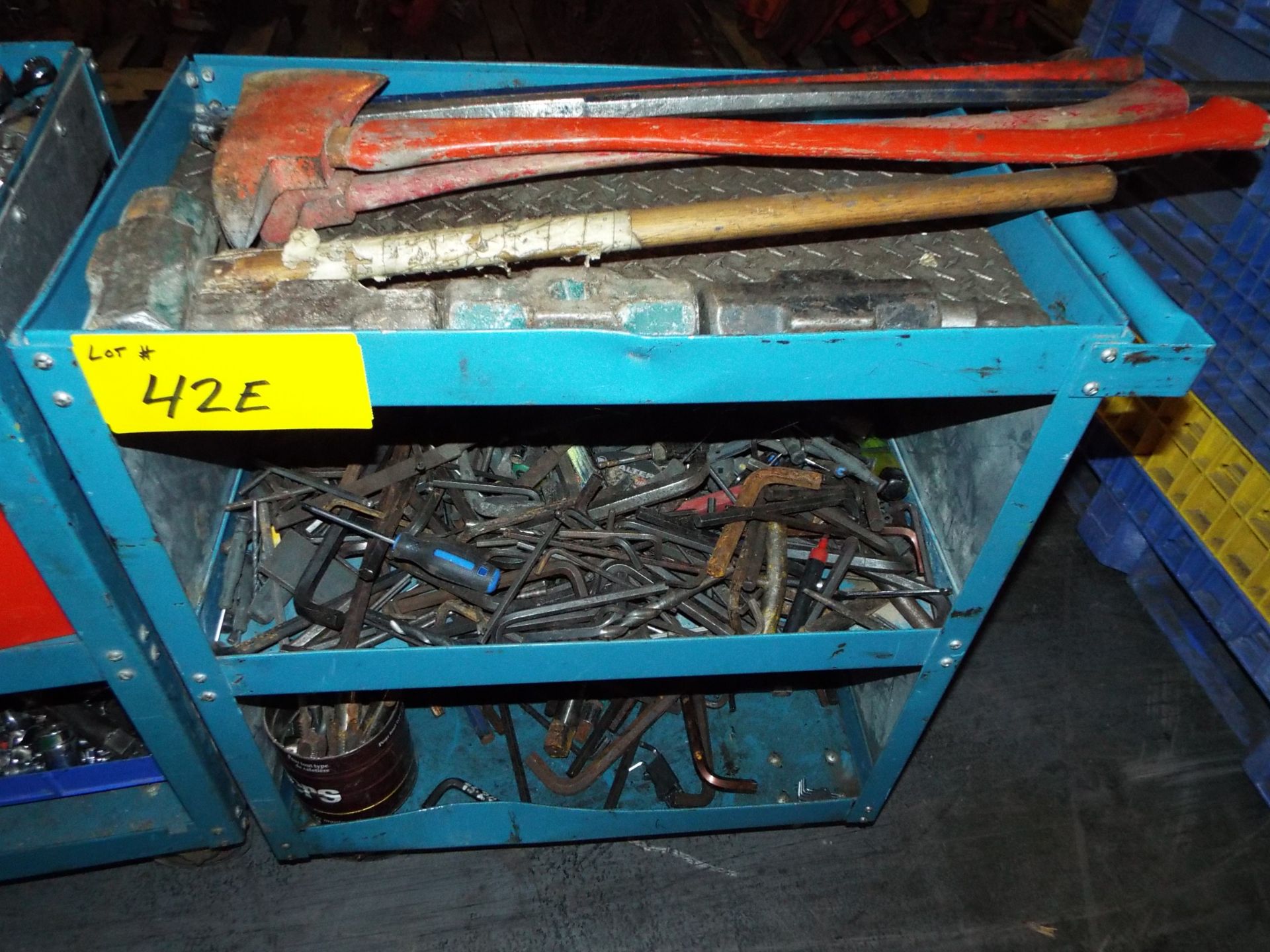 LOT/ SHOP CART WITH ALLEN KEYS AND FIRE AXES