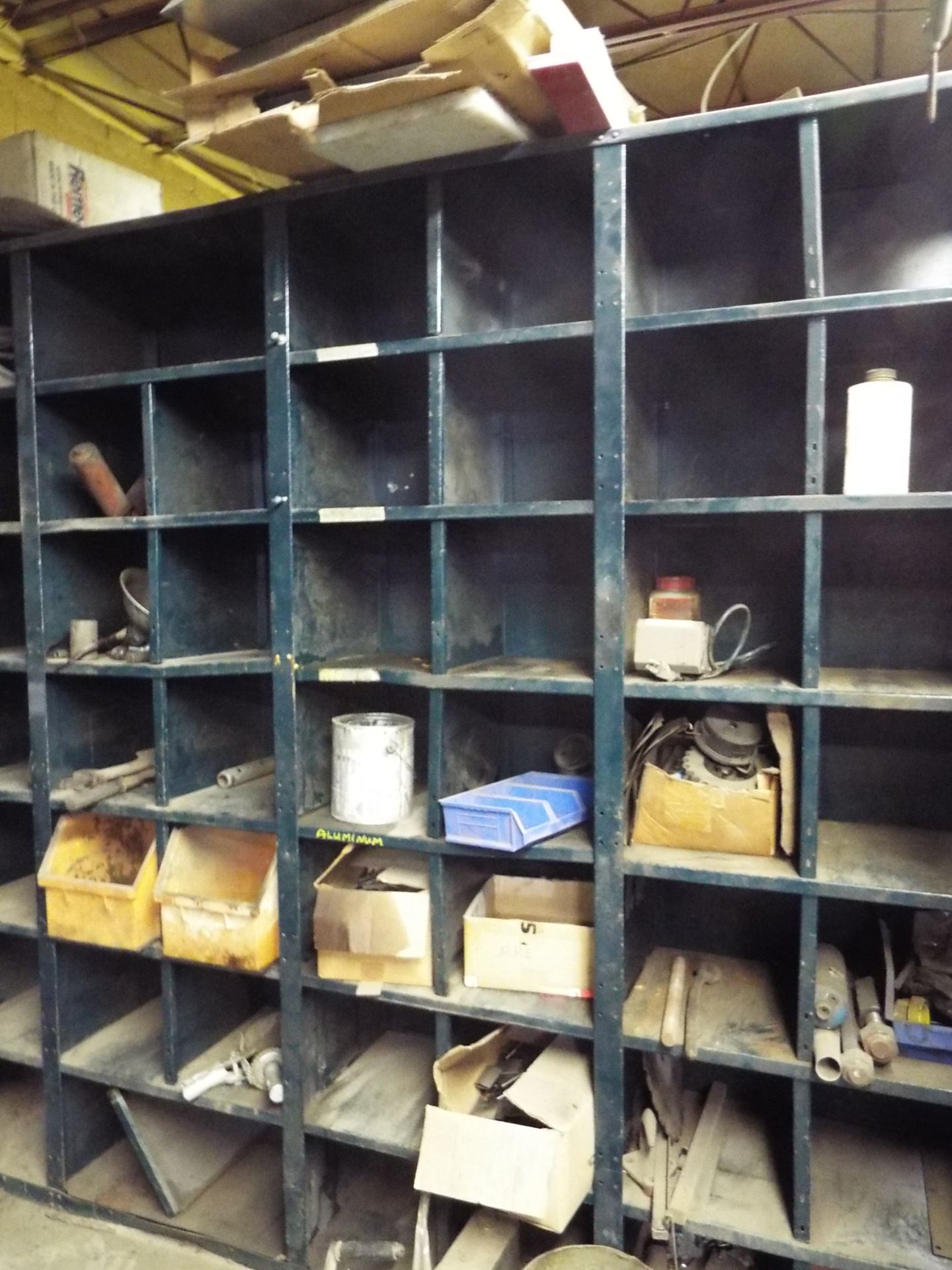 LOT/ STEEL SHELVES WITH CONTENTS - HARDWARE, ELECTRICAL COMPONENTS, GAUGES, TOOLING AND SPARE PARTS - Image 2 of 2