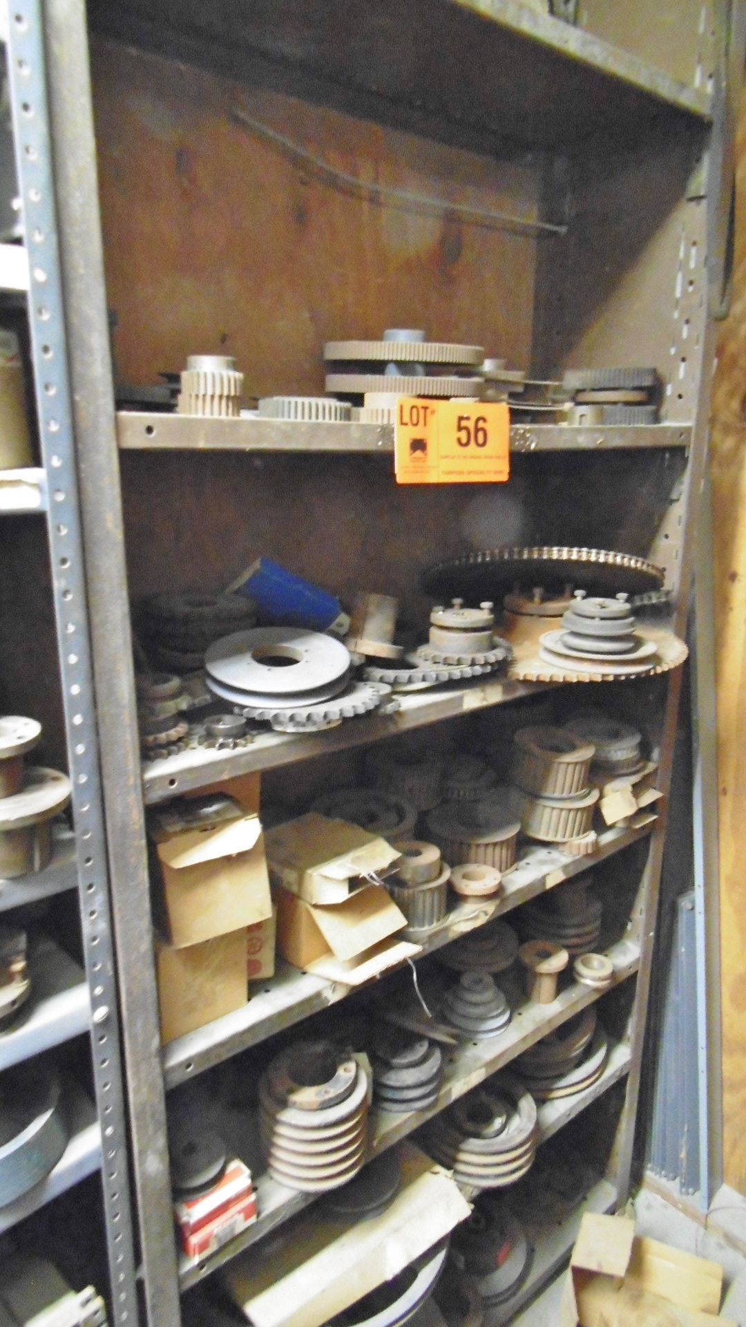 CONTENTS OF SHELVES CONSISTING OF PULLEYS, SPROCKETS & GEARS