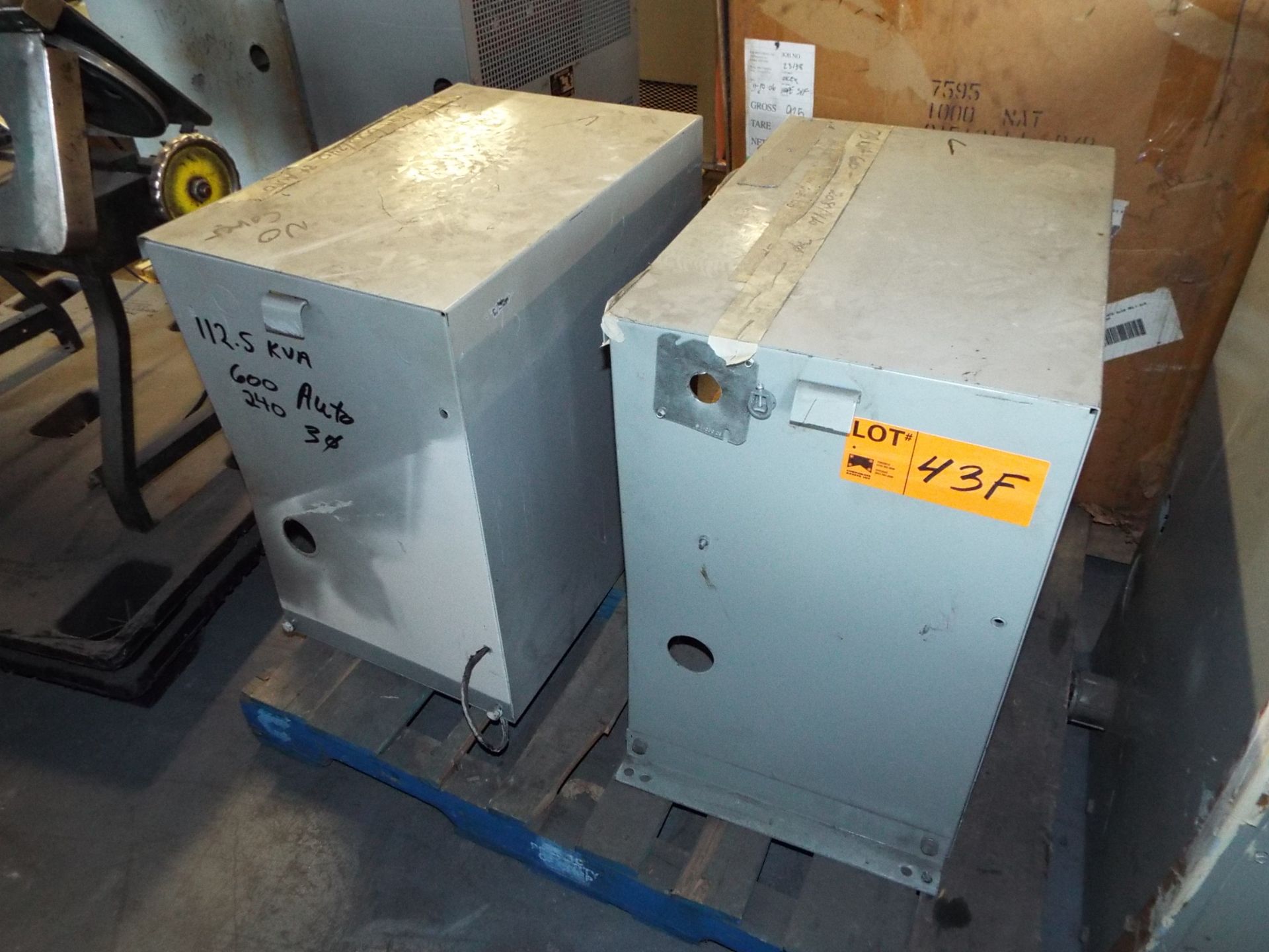 LOT/ (1) 112KVA, 3PH, 600HV, 240LV DRY TYPE TRANSFORMER AND (1) 75KVA, 3PH, 600HV, 208/120LV DRY