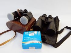 Three pairs of binoculars to include modern rubber-coated pair 10-30x60 zoom (cased),