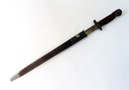 WW I model 1907 bayonet by Wilkinson, the wooden handle crudely engraved "I.L.