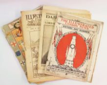 A collection of war related newspapers and ephemera including "The Illustrated London News" Victory