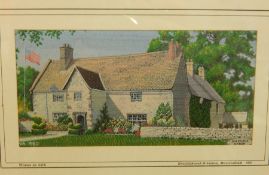 Four Brocklehurst-Whiston, Macclesfield woven silk pictures - Sulgrave Manor, Old Macclesfield,
