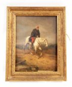 Emile Prangey (1832-??)
Oil on panel
Lone cavalry soldier, 23cm x 30.