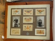 WWI silk postcards to include two military with a regiment badge of D J Farley RGA no.