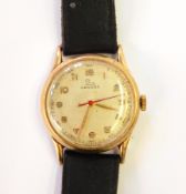 Gentleman's 9ct gold Record wristwatch with leather strap
