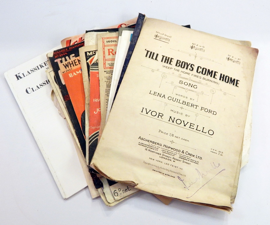 A quantity of sheet music including "Till the Boys Come Home" by Ivor Novello and "Love,