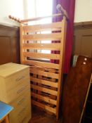 Pair of modern pine beds with turned spindle headboards,