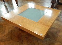 Art Deco burr, polished wood and smoked glass coffee table,