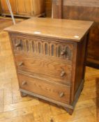 Reproduction oak, Old Charm style small chest of 3 drawers,