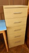 Contemporary wood-effect chest of five drawers, with steel handles,