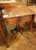 Mahogany veneer drop-leaf table with two drawers,