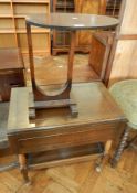 Oak Art Deco side table on U-shaped support and drop-leaf trolley table