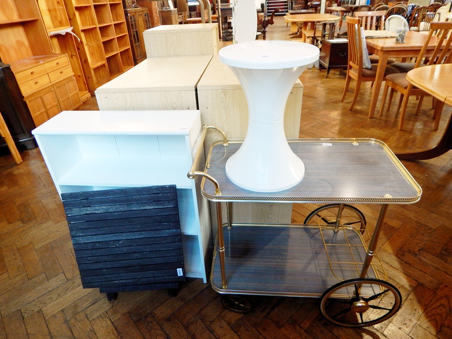 20th century plastic stool white open bookcase,
