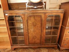 Reproduction Chippendale-style burr walnut veneer glazed bookcase,