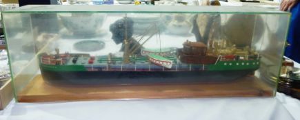 Old painted wood model of a cargo ship "Waterfield", 64cm wide,