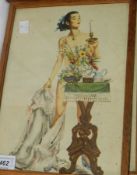 Print
Lady semi-clad with flowers and holding a candle and two others