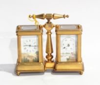 Reproduction French style carriage clock (pair) with painted enamel dials,