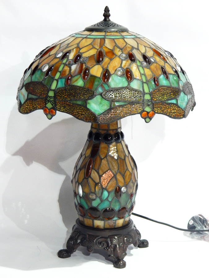 Tiffany style two-light table lamp of typical design, 60cm high approx.