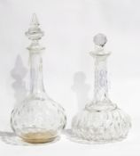 Two cut glass decanters (af) together with a cut glass Diamond Jubilee paperweight in original box