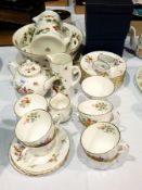 Quantity Royal Worcester china teaware "Roanoke", Coalport china fruit bowl "Strawberry" pattern,