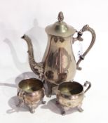 A quantity of silver plate to include coffee pot with ebony finial and handle,