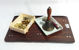 Wooden folding book rest, whistle, hand bell,