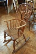 19th century high back Windsor rocking armchair with pierced splat back,