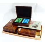 Quantity of decorative boxes to include playing cards, etc.