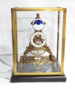 Reproduction skeleton clock with enamelled moon phase dial and chapter ring, with fusee movement,