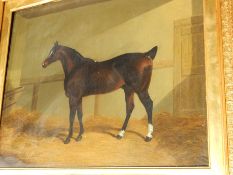 Attributed to J F Herring Senior (1795-1865)
Oil on canvas 
Horse in stable, 51cm x 41cm  Live